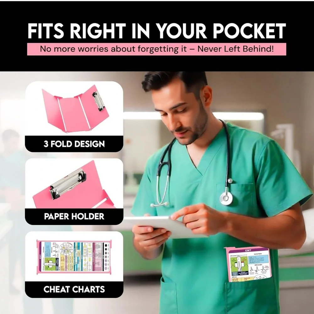 New! EMT Reference Guide with Pink Foldable Clipboard
